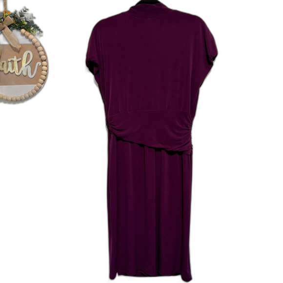 Suzi Chin for Maggy Boutique Faux Wrap Dress Sz 16 Wine Ruched Cap Sleeve - Picture 3 of 9